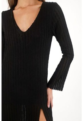 Topmark Vestido Largo Semiajustado Con Abertura Negro Para Mujer