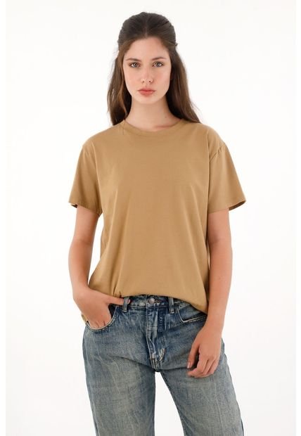 Camiseta Básica Con Aberturas En Espalda Café Para Mujer