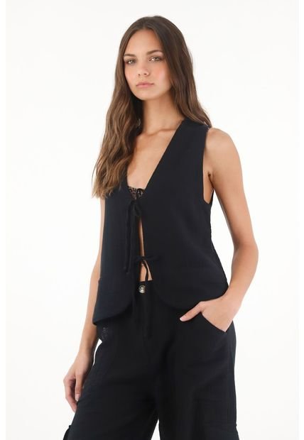 Chaleco De Tiras En Delantero Negro Para Mujer