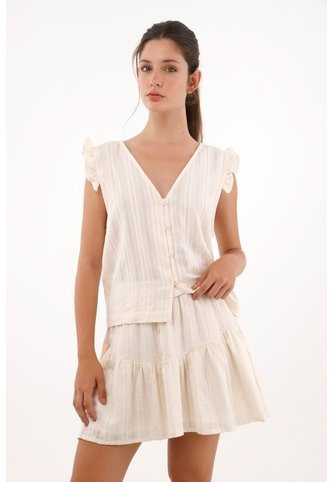 Topmark Camisa Manga Sisa Con Bolero Crudo Con Textura Acanalada Para Mujer topmark
