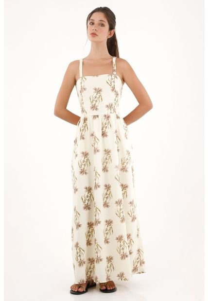 Vestido Largo Con Estampado De Flores Crudo Para Mujer