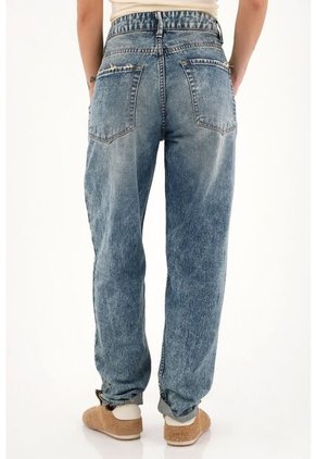 Topmark Jean Boyfriend Con Ruedo Al Corte Azul Para Mujer