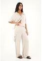 Pantalón Tiro Alto Con Bolsillos En Costados Crudo Para Mujer de topmark