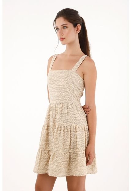 Vestido Corto En Tela Bordada Crudo Para Mujer
