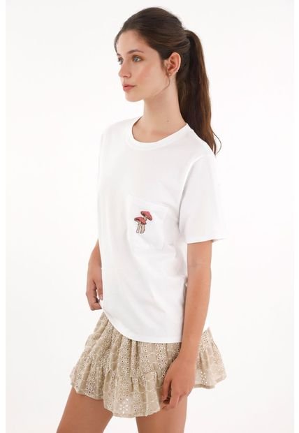 Camiseta En 100% Algodón Con Bolsillo Blanca Para Mujer