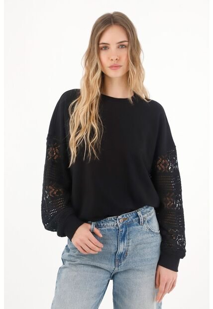 Topmark Buzo Con Diseño Tejido En Mangas Negro Para Mujer