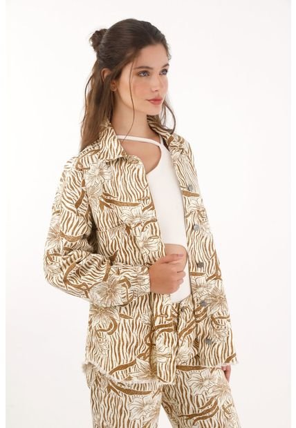 Chaqueta Amplia Con Estampado De Flores Para Mujer