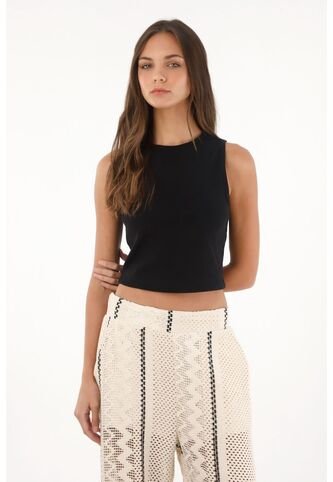 Topmark Camiseta Manga Sisa En Rib Negra Para Mujer topmark