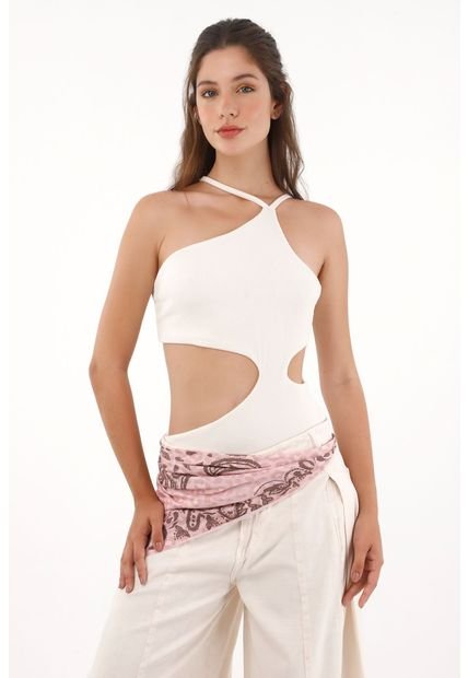 Body Asimétrico En Rib Crudo Para Mujer