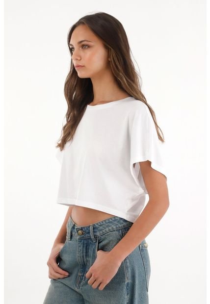 Camiseta Crop Amplia Blanca Para Mujer