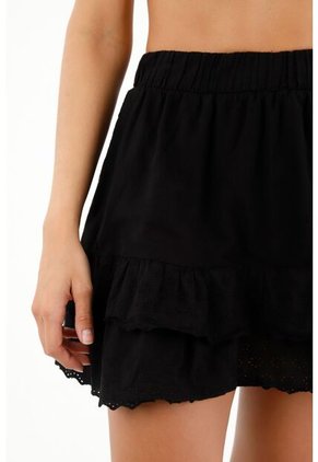 Falda Corta Negra Con Boleros Para Mujer