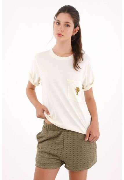 Camiseta En 100% Algodón Con Bolsillo Crudo Para Mujer