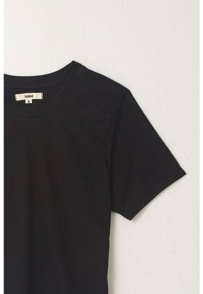 Topmark Camiseta Ajustada Acanalada Negra Para Mujer