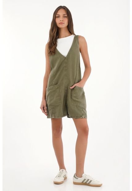Overall Corto Con Escote En V Verde Para Mujer