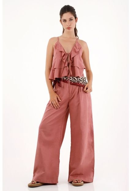Pantalón Wide Leg Con Prenses Rosado Para Mujer