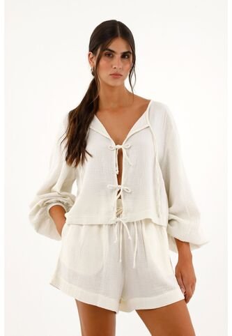 Topmark Camisa Manga Larga Con Ajuste De Tiras Frontal Crudo Para Mujer topmark