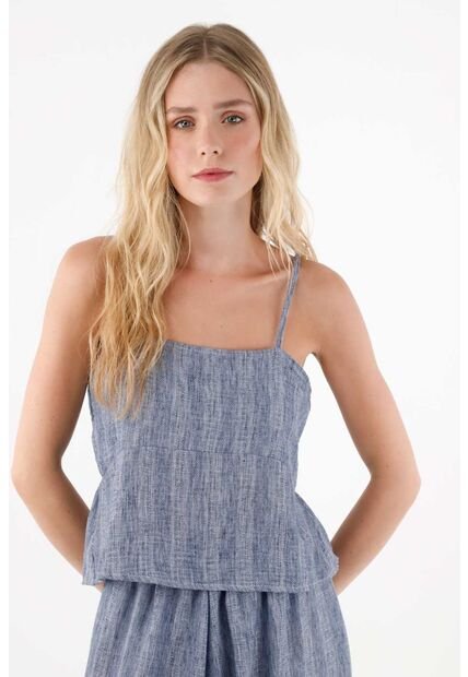 Topmark Camisa De Tiras Y Tela Fluida Azul Para Mujer