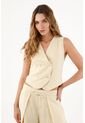 Topmark Chaleco Para Mujer En Lino Beige Entallado Con Doble Botonadura Cruzada de topmark