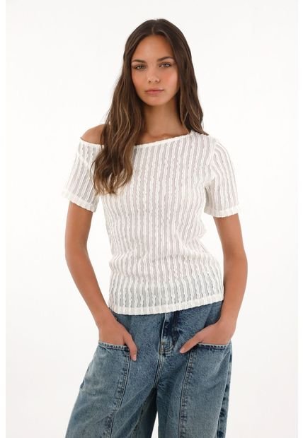 Camiseta Semiajustada Con Textura Crudo Para Mujer
