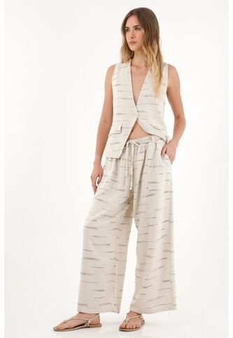Pantalón Wide Leg Con Detalles Bordados Y Pretina Elástica Para Mujer topmark