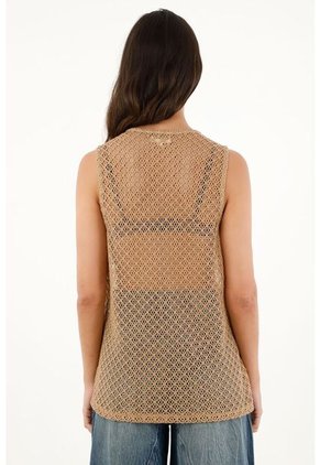 Chaleco Café Tejido Con Abertura Para Mujer