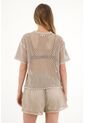 Topmark Camiseta Oversize En Tela Tipo Malla Café Para Mujer de topmark
