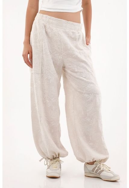 Pantalón Jogger Con Bordado A Tono Crudo Para Mujer