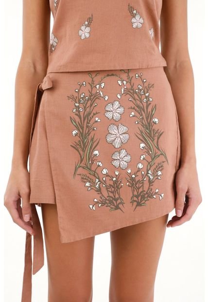 Falda Short Cruzada Con Estampado De Flores Para Mujer