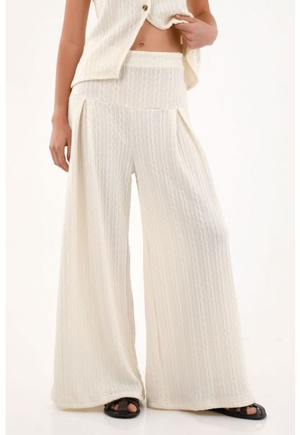 Pantalón Oversize En Tela Tejida Crudo Para Mujer