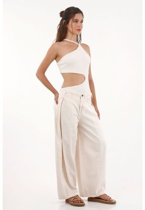 Topmark Body Asimétrico En Rib Crudo Para Mujer