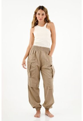 Pantalón Café Con Pretina Enresortada Para Mujer