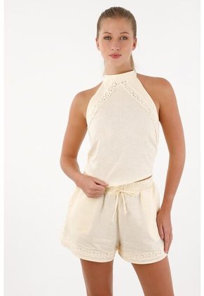 Topmark Camisa Con Encaje Y Escote Crudo Para Mujer