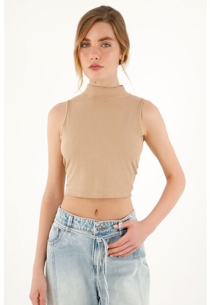 Crop Top Cuello Tortuga Crudo Para Mujer