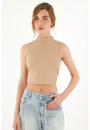 Crop Top Cuello Tortuga Crudo Para Mujer