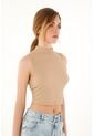 Crop Top Cuello Tortuga Crudo Para Mujer de topmark