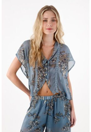 Topmark Camisa Con Transparencia Azul Para Mujer