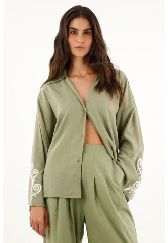 Camisa Verde Manga Larga Acampanada Para Mujer topmark