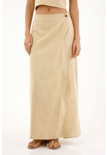 Topmark Falda Larga Con Detalles Ondeados Cruda Para Mujer