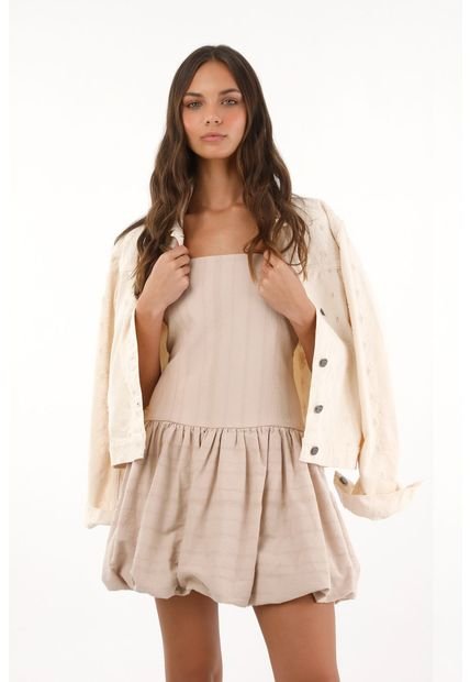 Vestido Corto De Silueta Globo Crudo Para Mujer