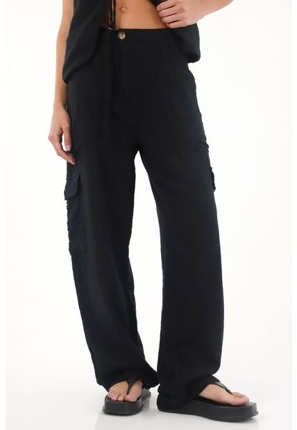 Pantalón Cargo En 100% Algodón Negro Para Mujer