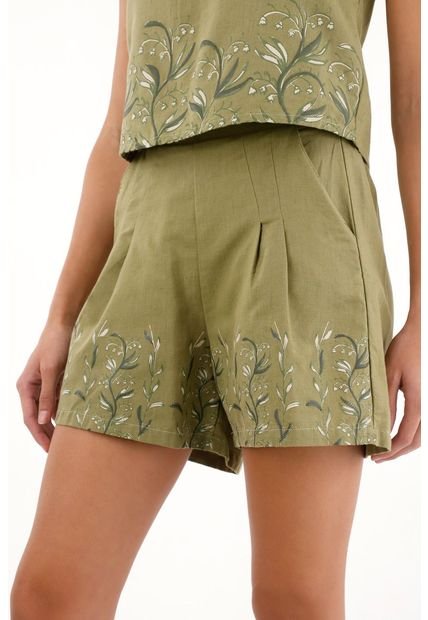 Short Con Estampado De Flores Verde Para Mujer