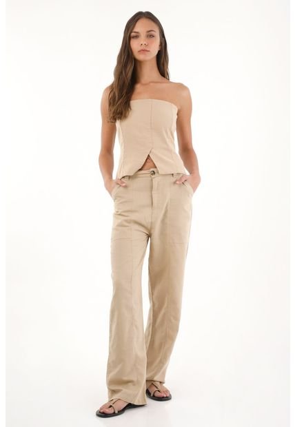 Camisa Strapless Con Cortes Café Para Mujer