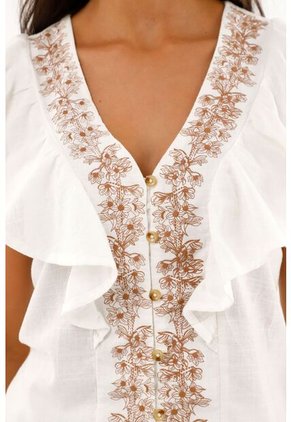 Topmark Camisa Crudo Con Bolero Y Bordado Para Mujer