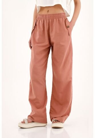 Topmark Pantalón Recto De Pretina Elástica Naranja Para Mujer topmark