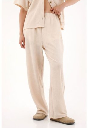 Pantalón Recto Crudo En Tejido De Punto Para Mujer