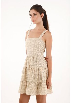 Topmark Vestido Corto En Tela Bordada Crudo Para Mujer