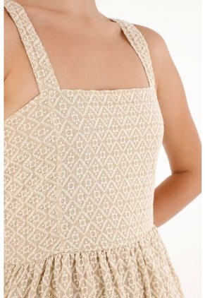 Topmark Vestido Corto En Tela Bordada Crudo Para Mujer
