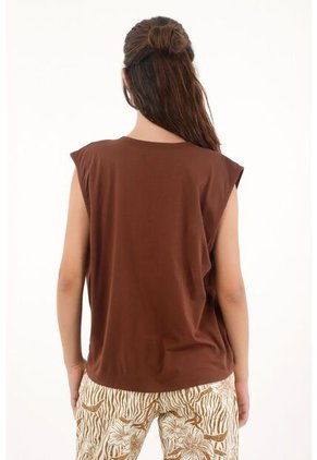 Camiseta Manga Sisa Con Prenses Café Para Mujer