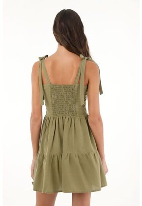 Vestido Corto Con Estampado De Flores Verde Para Mujer