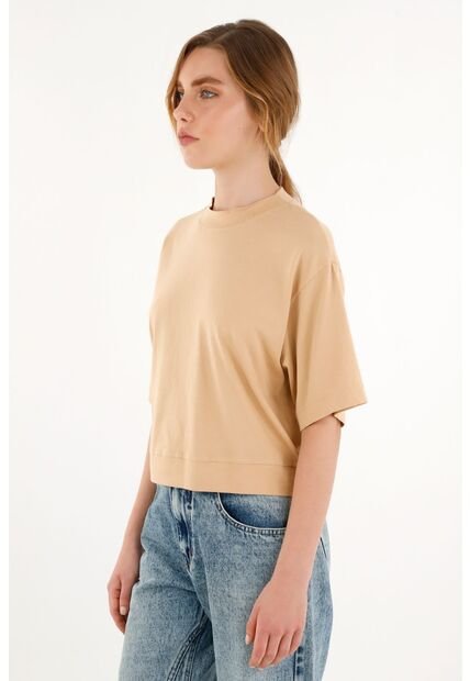 Camiseta Oversize Café Manga Corta Para Mujer